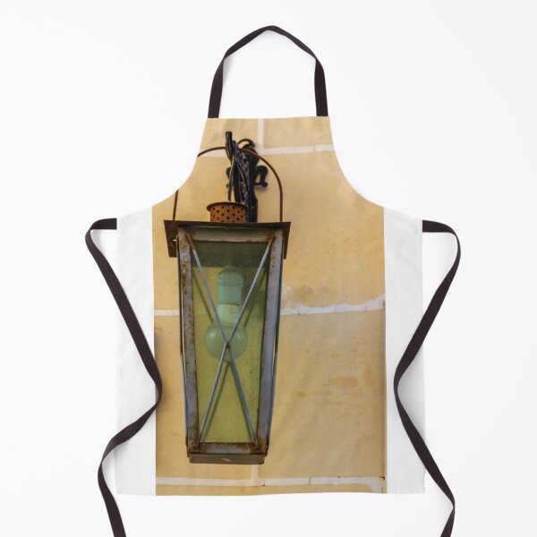 Item preview, Vintage Wall Lantern With Bulb and Rusted Metal Fixture Against Beige Tiled Wall designed and sold by Nmallia.