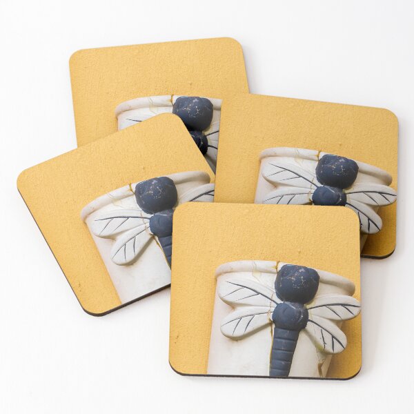 Item preview, Ceramic Dragonfly Wall Ornament On Yellow Stucco Pot — Rustic Garden Decor And Sunlit Texture designed and sold by Nmallia.