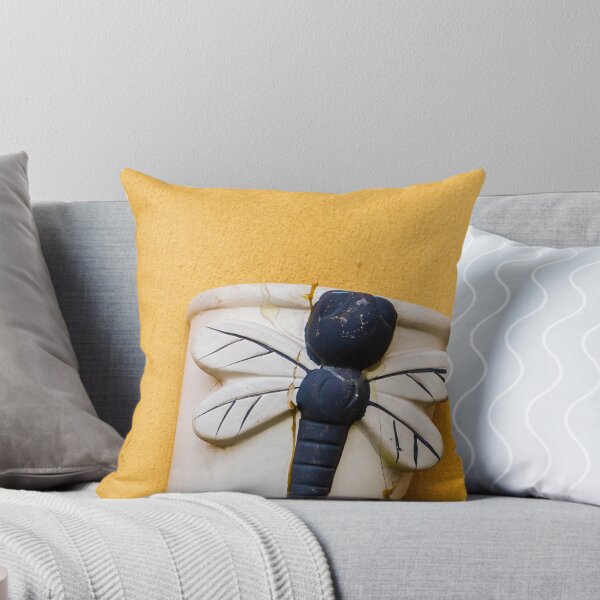 Item preview, Ceramic Dragonfly Wall Ornament On Yellow Stucco Pot — Rustic Garden Decor And Sunlit Texture designed and sold by Nmallia.