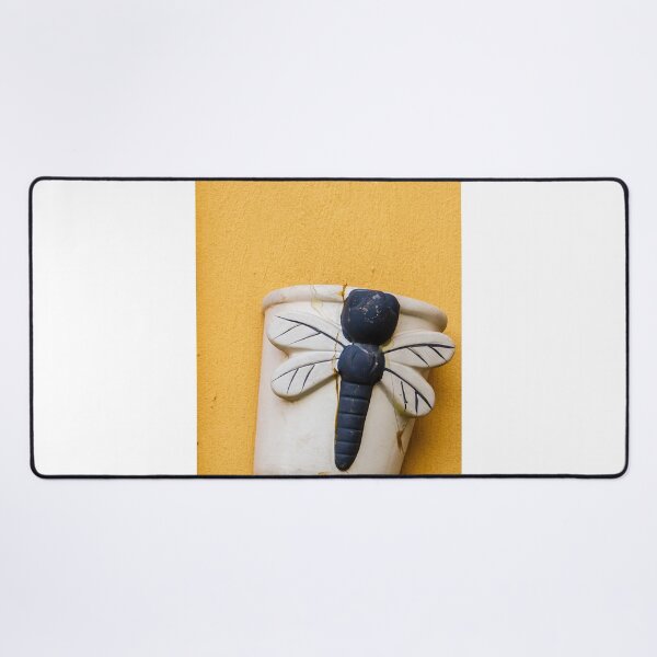 Item preview, Ceramic Dragonfly Wall Ornament On Yellow Stucco Pot — Rustic Garden Decor And Sunlit Texture designed and sold by Nmallia.