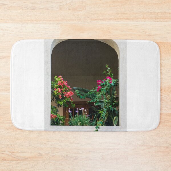 Item preview, Arched Window Framed by Lush Plants and Colorful Flowers on a Mediterranean Balcony designed and sold by Nmallia.