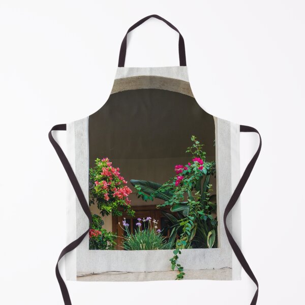 Item preview, Arched Window Framed by Lush Plants and Colorful Flowers on a Mediterranean Balcony designed and sold by Nmallia.