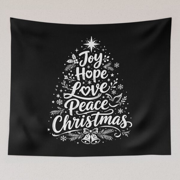 Item preview, Joy Hope Love Peace Christmas Tree Typography Design designed and sold by mraihan.