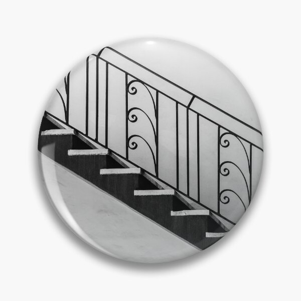 Item preview, Black and White Staircase With Ornate Iron Railing in Minimal Interior Architecture Composition designed and sold by Nmallia.