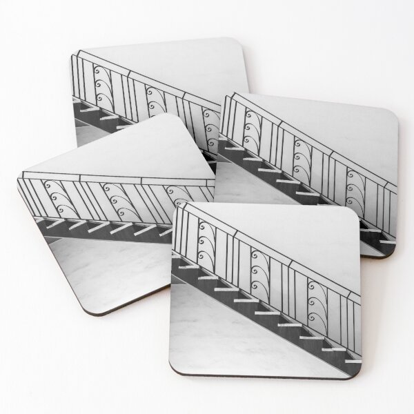 Item preview, Black and White Staircase With Ornate Iron Railing in Minimal Interior Architecture Composition designed and sold by Nmallia.