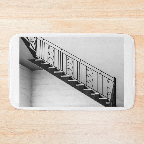 Item preview, Black and White Staircase With Ornate Iron Railing in Minimal Interior Architecture Composition designed and sold by Nmallia.