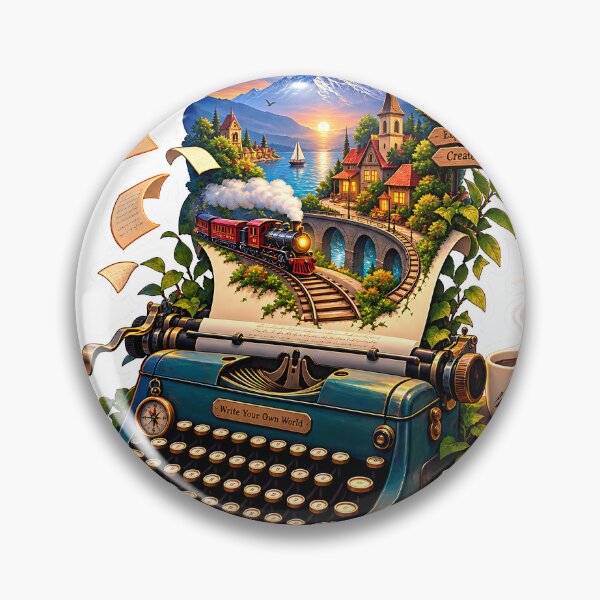Item preview, Vintage Typewriter Travel Adventure Sticker – Mountain Village & Scenic Railway designed and sold by GenZStickerHub1.