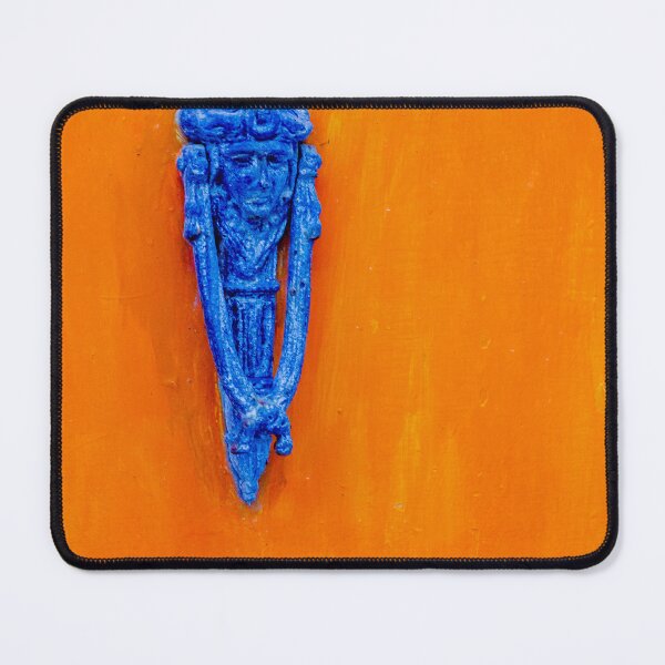 Item preview, Blue Decorative Door Knocker On Bright Orange Painted Door With Rustic Texture And Contrast designed and sold by Nmallia.
