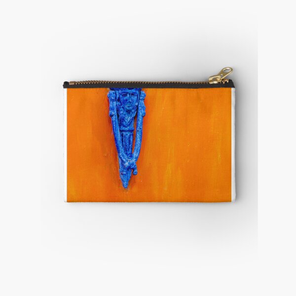 Item preview, Blue Decorative Door Knocker On Bright Orange Painted Door With Rustic Texture And Contrast designed and sold by Nmallia.