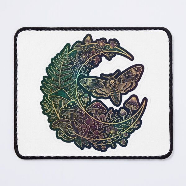 Item preview, Misty Cottagecore Celestial Moth & Mushrooms Sticker, Dark Botanical Kindle Decal designed and sold by KreatoLab.