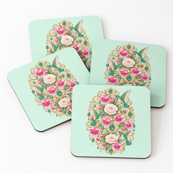 Item preview, Emerald Hummingbirds & Fuchsia Jewels – Art Nouveau Botanical Emblem designed and sold by sunbowjp stadio.
