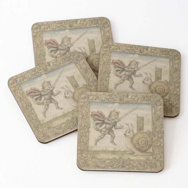 Item preview, Medieval Cat Knight Losing to a Snail designed and sold by PictorialWhimsy.