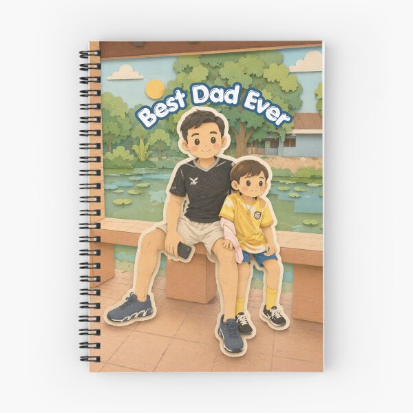 Item preview, Best Dad Ever, Cute Father and Son Lotus Pond Oil Painting designed and sold by BlossoraStudio.