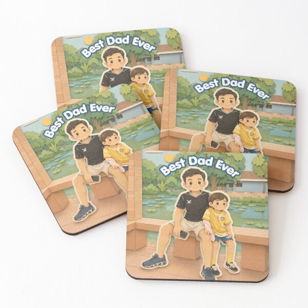 Item preview, Best Dad Ever, Cute Father and Son Lotus Pond Oil Painting designed and sold by BlossoraStudio.