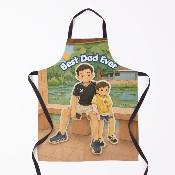 Item preview, Best Dad Ever, Cute Father and Son Lotus Pond Oil Painting designed and sold by BlossoraStudio.