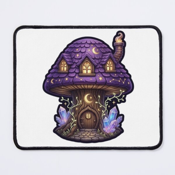 Item preview, Magical Celestial Mushroom House, Whimsical Cottagecore Fantasy Art designed and sold by MonaRose_Art.