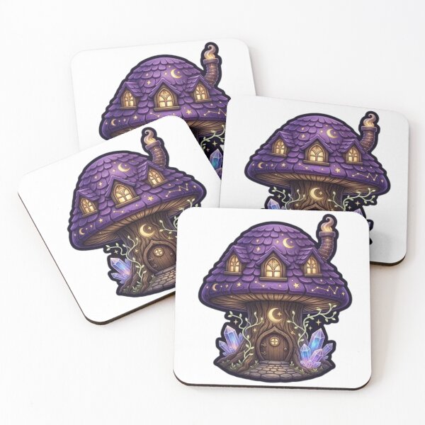Item preview, Magical Celestial Mushroom House, Whimsical Cottagecore Fantasy Art designed and sold by MonaRose_Art.