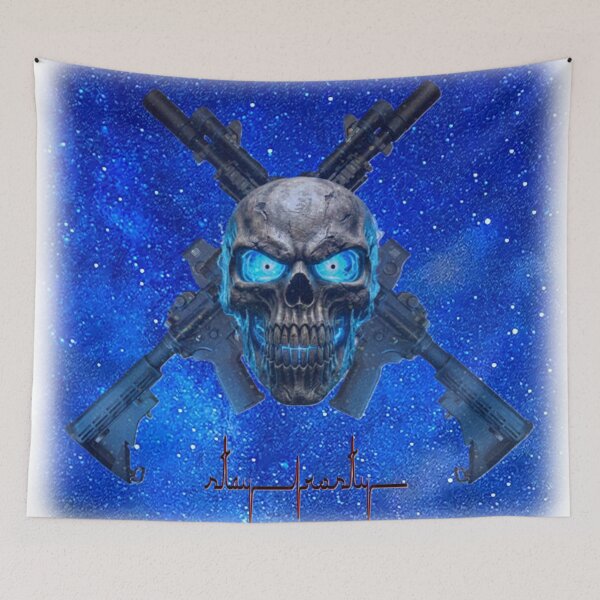 Item preview, Crossed Rifles skull starry night designed and sold by InkShiftLabs.
