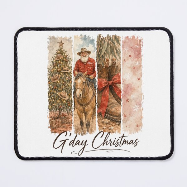 Item preview, G'day Christmas Aussie Country Christmas Cowboy Santa Tee Gum Tree Cowboy Horse Boots Australia designed and sold by Yellowriversss.