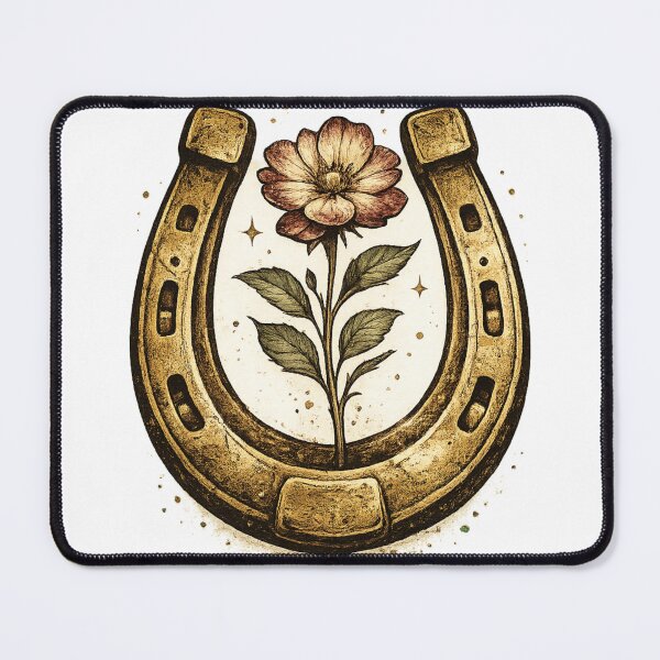 Item preview, Vintage Golden Horseshoe with Floral Illustration, Lucky Country Western Art designed and sold by MonaRose_Art.