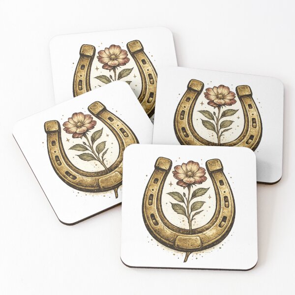 Item preview, Vintage Golden Horseshoe with Floral Illustration, Lucky Country Western Art designed and sold by MonaRose_Art.