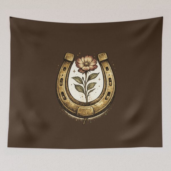 Item preview, Vintage Golden Horseshoe with Floral Illustration, Lucky Country Western Art designed and sold by MonaRose_Art.