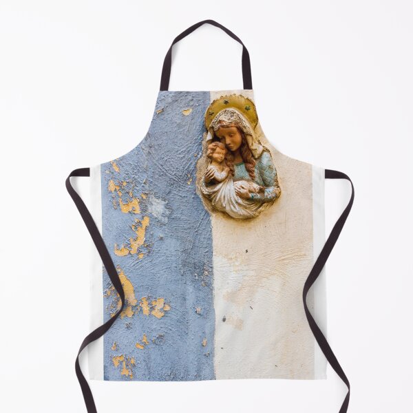 Item preview, Weathered Madonna And Child Statue On Peeling Painted Wall, Religious Street Shrine Detail designed and sold by Nmallia.