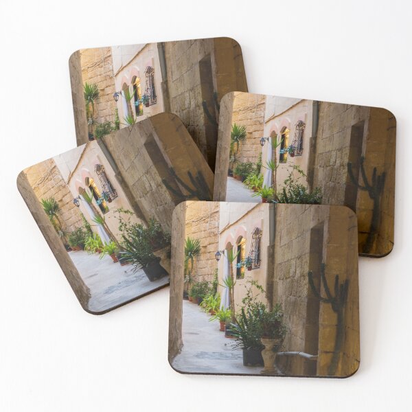 Item preview, Charming Sunlit Narrow Mediterranean Alleyway With Potted Plants, Stone Walls and Arched Doorways designed and sold by Nmallia.