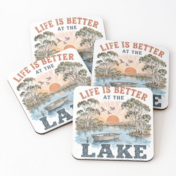 Item preview, Life Is Better At The Lake Retro Aussie Lake Galah Gum Tree Boat Sunset designed and sold by Yellowriversss.