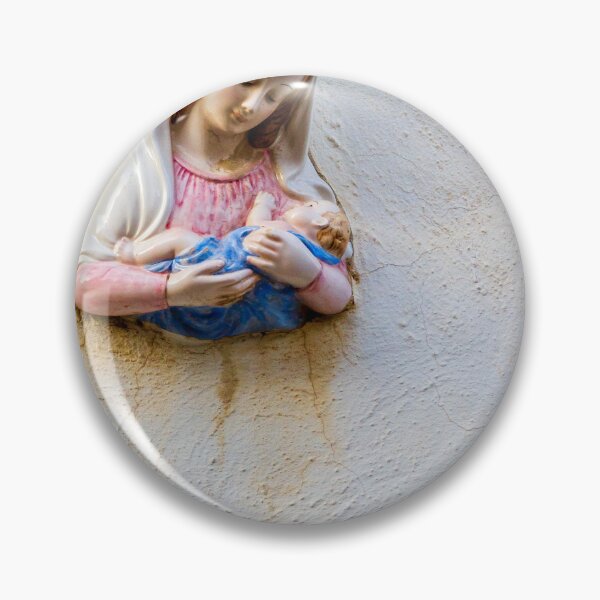 Item preview, Madonna and Child Wall Statue — Ceramic Virgin Mary Holding Baby Jesus On Textured Plaster designed and sold by Nmallia.