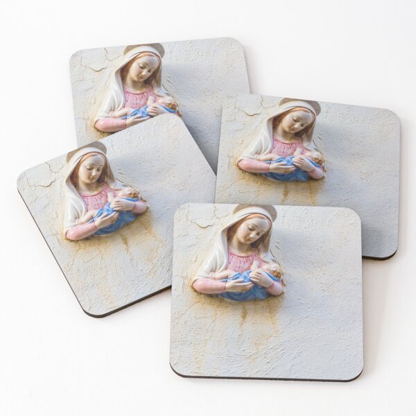 Item preview, Madonna and Child Wall Statue — Ceramic Virgin Mary Holding Baby Jesus On Textured Plaster designed and sold by Nmallia.