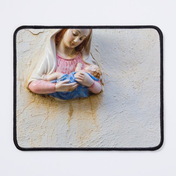 Item preview, Madonna and Child Wall Statue — Ceramic Virgin Mary Holding Baby Jesus On Textured Plaster designed and sold by Nmallia.