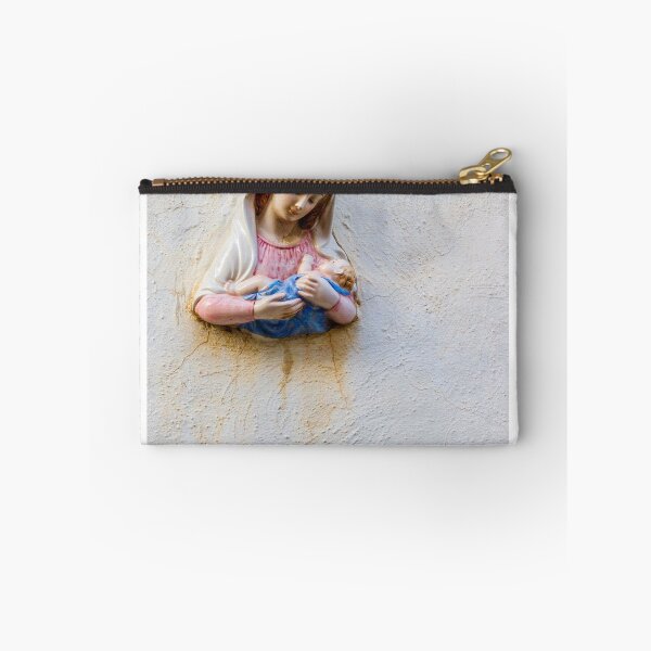 Item preview, Madonna and Child Wall Statue — Ceramic Virgin Mary Holding Baby Jesus On Textured Plaster designed and sold by Nmallia.