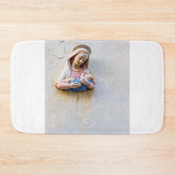 Item preview, Madonna and Child Wall Statue — Ceramic Virgin Mary Holding Baby Jesus On Textured Plaster designed and sold by Nmallia.