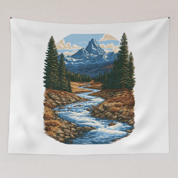 Item preview, Watercolor River Canyon Pine Valley Landscape designed and sold by TrendyGalaxy.