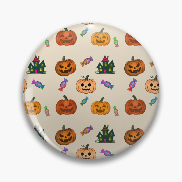 Item preview, Aged Cream Variant: Hand Drawn Halloween Pattern Jack O Lantern Pumpkins Trick or Treat Candy Haunted House designed and sold by Ink & Kind Studio.