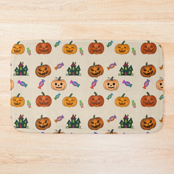 Item preview, Aged Cream Variant: Hand Drawn Halloween Pattern Jack O Lantern Pumpkins Trick or Treat Candy Haunted House designed and sold by Ink & Kind Studio.