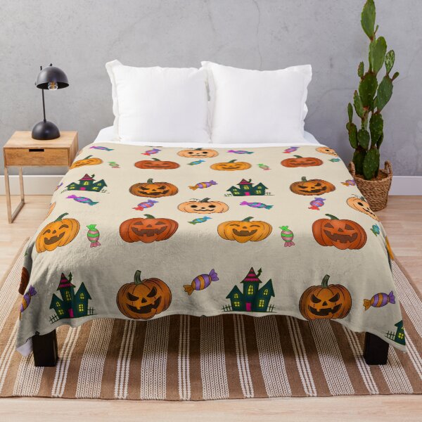 Item preview, Aged Cream Variant: Hand Drawn Halloween Pattern Jack O Lantern Pumpkins Trick or Treat Candy Haunted House designed and sold by Ink & Kind Studio.