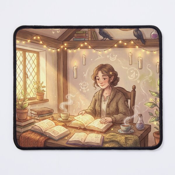Item preview, Cozy Witch Reading Spell Books | Magical Fantasy Library Art designed and sold by SebastianSpace.