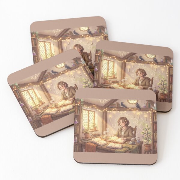 Item preview, Cozy Witch Reading Spell Books | Magical Fantasy Library Art designed and sold by SebastianSpace.