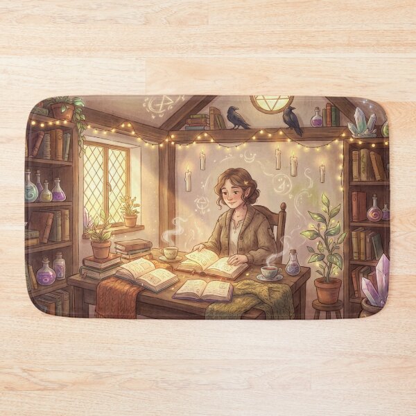 Item preview, Cozy Witch Reading Spell Books | Magical Fantasy Library Art designed and sold by SebastianSpace.