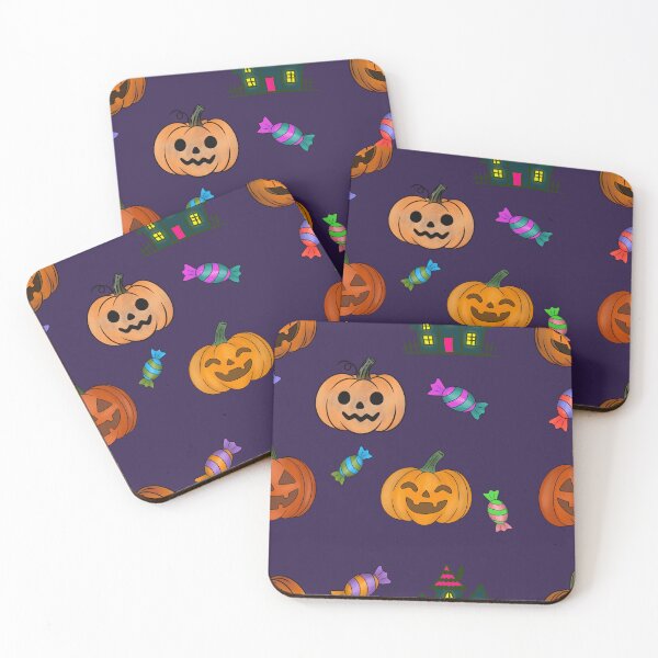 Item preview, deep aubergine variant: Hand Drawn Halloween Pattern Jack O Lantern Pumpkins Trick or Treat Candy Haunted House designed and sold by Ink & Kind Studio.