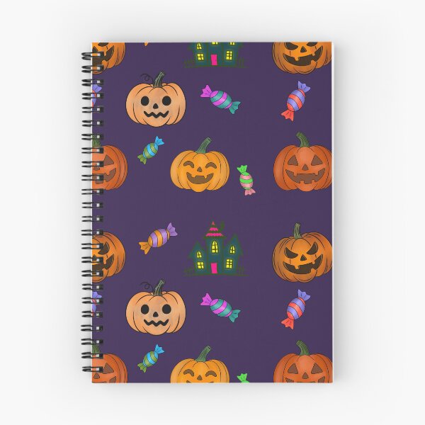 Item preview, deep aubergine variant: Hand Drawn Halloween Pattern Jack O Lantern Pumpkins Trick or Treat Candy Haunted House designed and sold by Ink & Kind Studio.