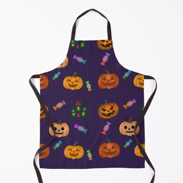 Item preview, deep aubergine variant: Hand Drawn Halloween Pattern Jack O Lantern Pumpkins Trick or Treat Candy Haunted House designed and sold by Ink & Kind Studio.