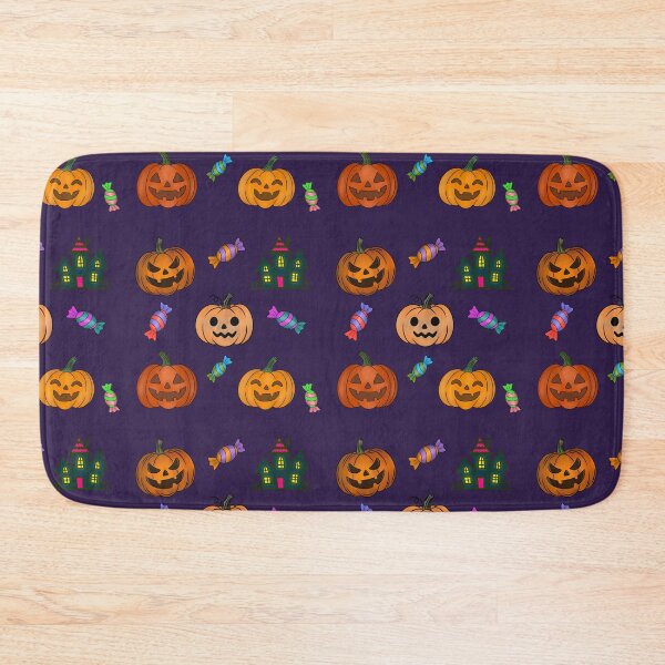 Item preview, deep aubergine variant: Hand Drawn Halloween Pattern Jack O Lantern Pumpkins Trick or Treat Candy Haunted House designed and sold by Ink & Kind Studio.
