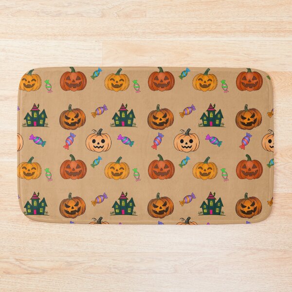 Item preview, Warm Tan Variant: Hand Drawn Halloween Pattern Jack O Lantern Pumpkins Trick or Treat Candy Haunted House designed and sold by Ink & Kind Studio.