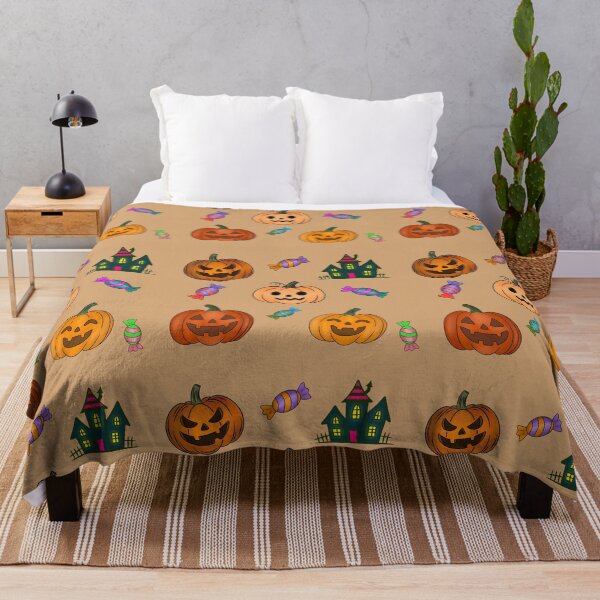 Item preview, Warm Tan Variant: Hand Drawn Halloween Pattern Jack O Lantern Pumpkins Trick or Treat Candy Haunted House designed and sold by Ink & Kind Studio.