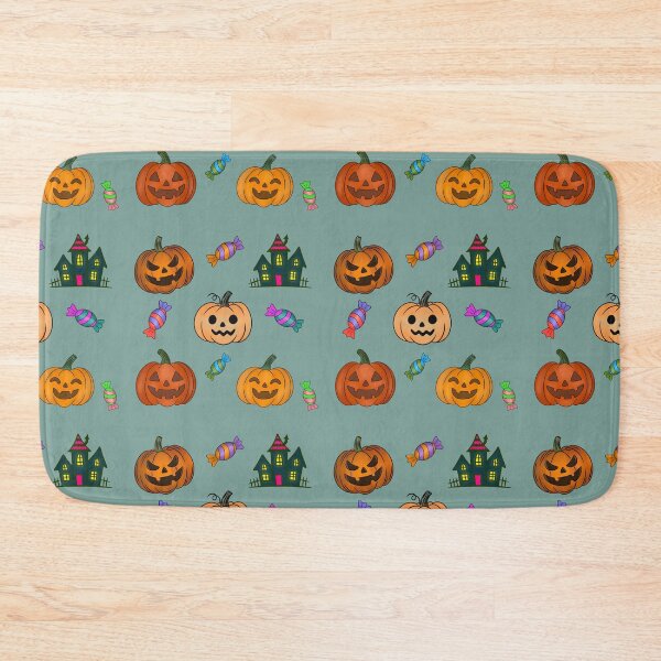 Item preview, Dusty Sage Variant: Hand Drawn Halloween Pattern Jack O Lantern Pumpkins Trick or Treat Candy Haunted House designed and sold by Ink & Kind Studio.
