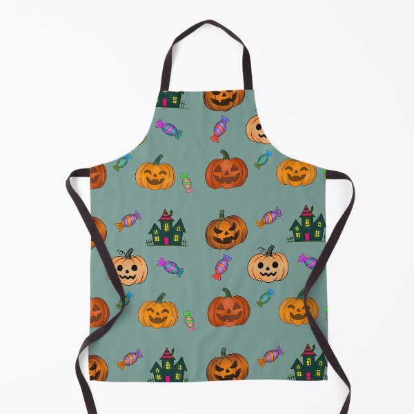 Item preview, Dusty Sage Variant: Hand Drawn Halloween Pattern Jack O Lantern Pumpkins Trick or Treat Candy Haunted House designed and sold by Ink & Kind Studio.