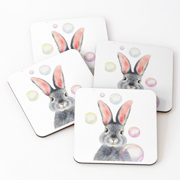 Item preview, Watercolor Grey Bunny With The Bright Pink Bubbles designed and sold by blima-greele.